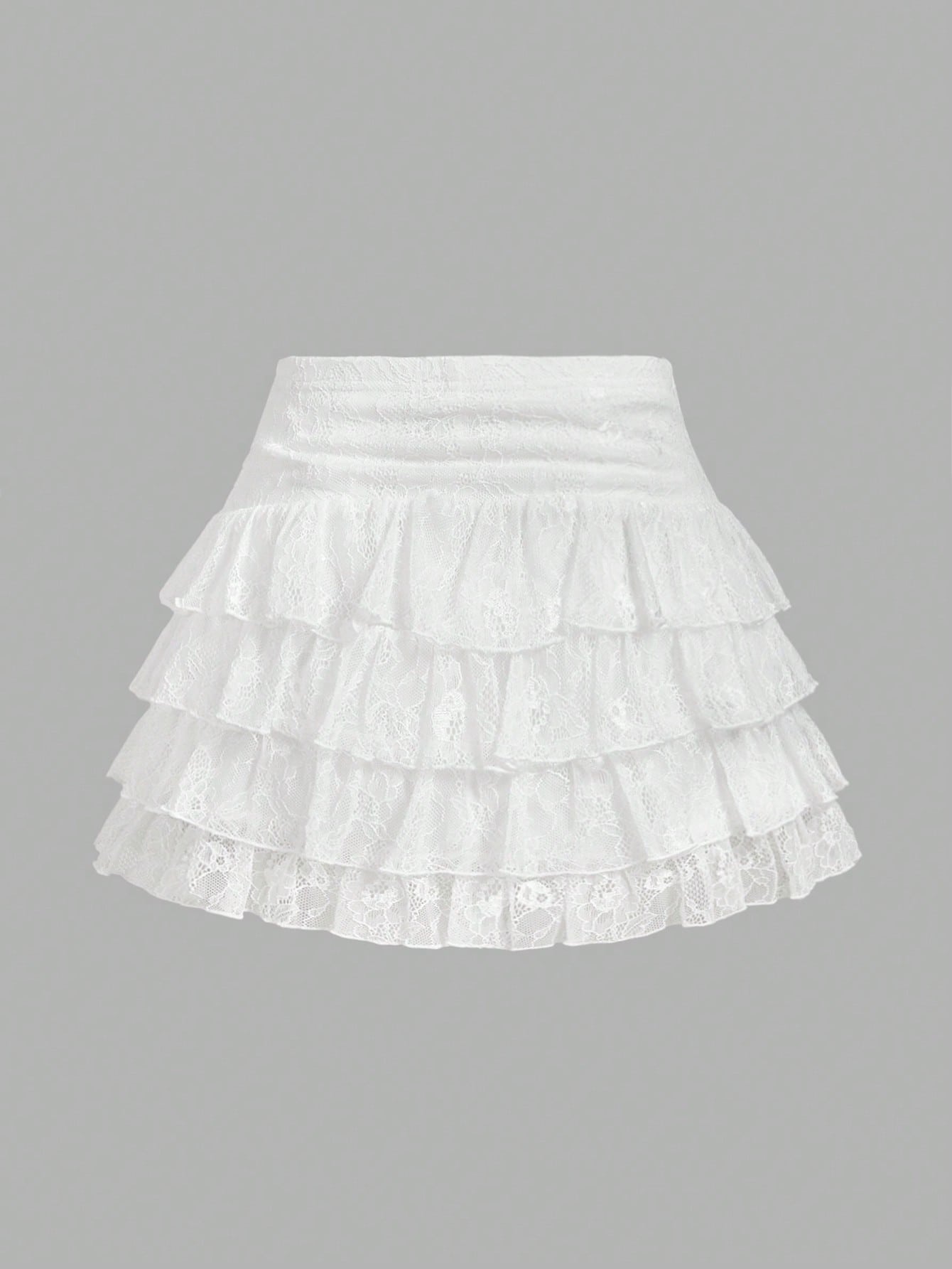 SHEIN MOD Women's White Lace Ruffle Hem Mini Skirt,Valentine Day,Vacation Outfits Woman,Club Outfits Women