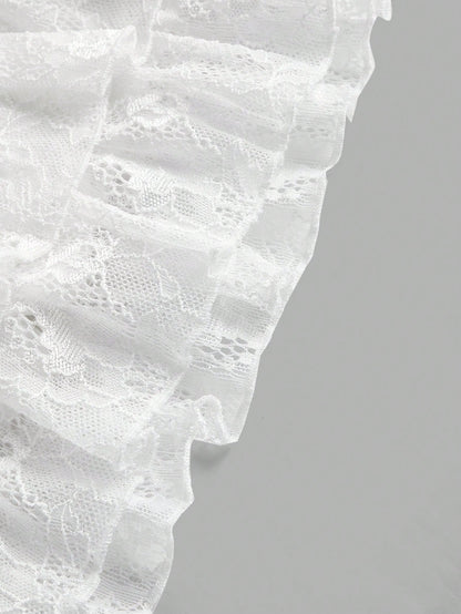 SHEIN MOD Women's White Lace Ruffle Hem Mini Skirt,Valentine Day,Vacation Outfits Woman,Club Outfits Women