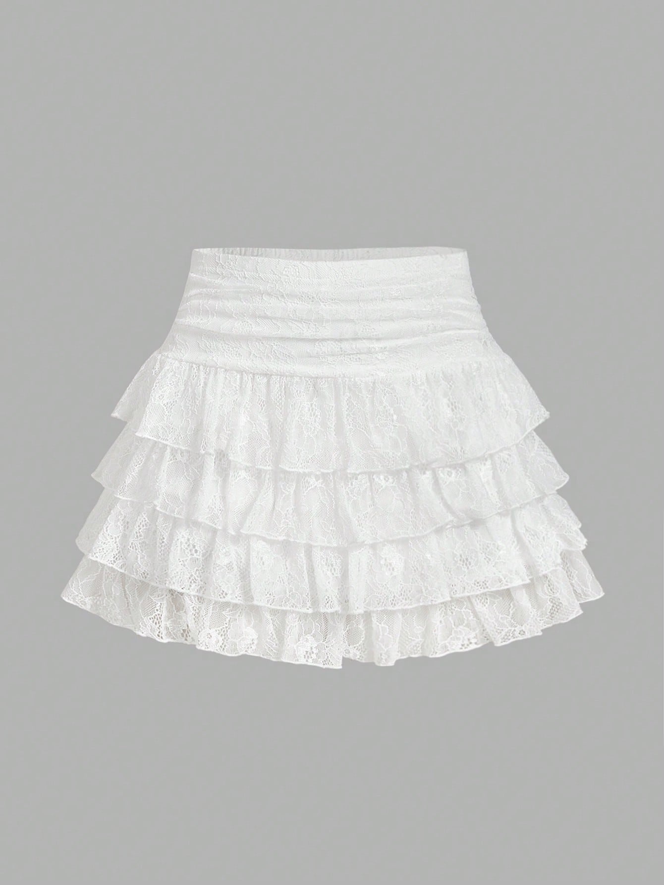 SHEIN MOD Women's White Lace Ruffle Hem Mini Skirt,Valentine Day,Vacation Outfits Woman,Club Outfits Women