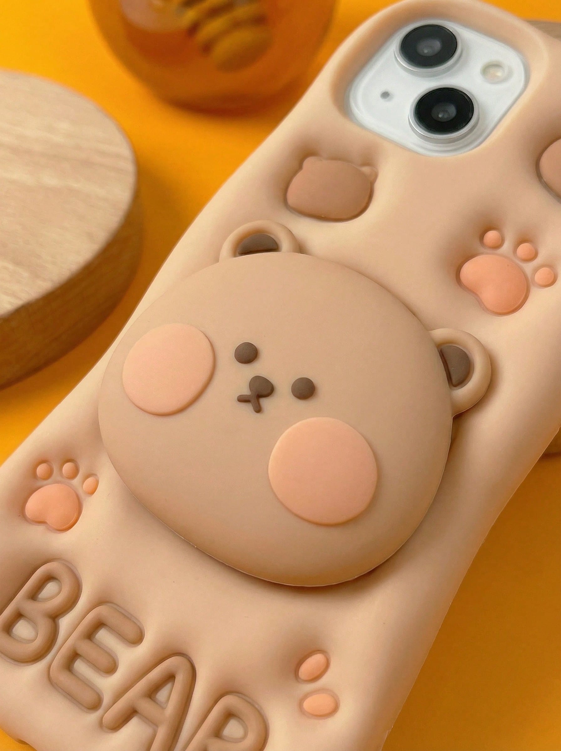 ShellaStory 3D Bear Expandable Stand Phone Case Compatible With 13,14ProMax/I14Pro/14, IPhone17ProMax, Novelty Silicone Cartoon Case For 11/12/15ProMax/15Pro/15, 16ProMax/16Pro/16, Cute Basic Case