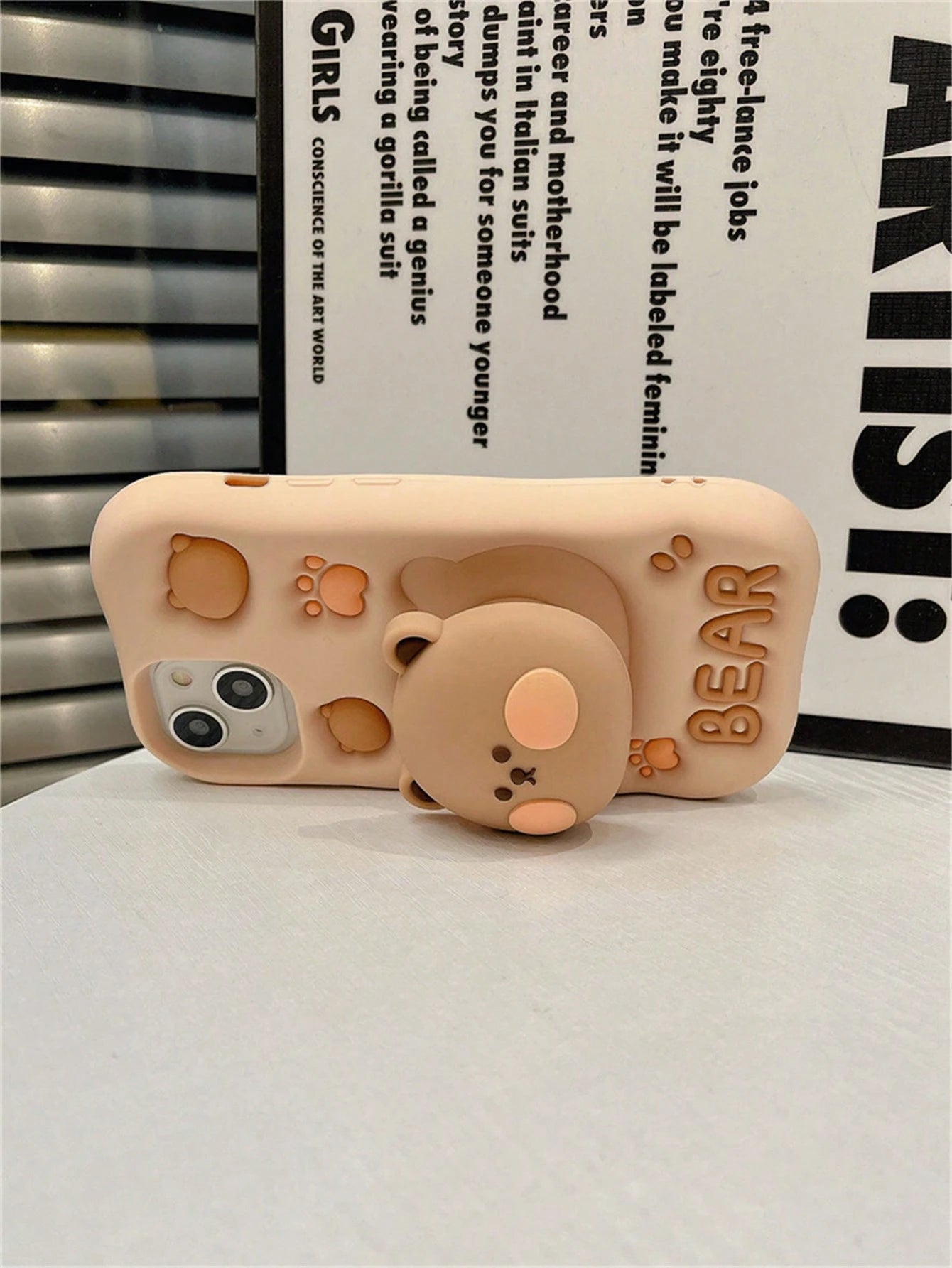ShellaStory 3D Bear Expandable Stand Phone Case Compatible With 13,14ProMax/I14Pro/14, IPhone17ProMax, Novelty Silicone Cartoon Case For 11/12/15ProMax/15Pro/15, 16ProMax/16Pro/16, Cute Basic Case