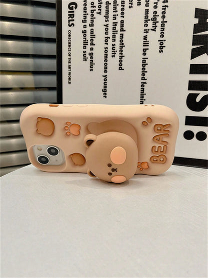 ShellaStory 3D Bear Expandable Stand Phone Case Compatible With 13,14ProMax/I14Pro/14, IPhone17ProMax, Novelty Silicone Cartoon Case For 11/12/15ProMax/15Pro/15, 16ProMax/16Pro/16, Cute Basic Case