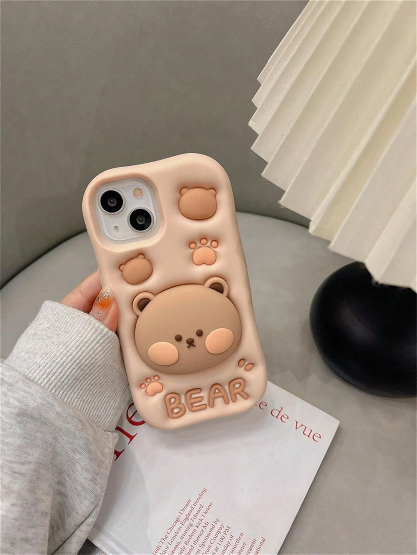 ShellaStory 3D Bear Expandable Stand Phone Case Compatible With 13,14ProMax/I14Pro/14, IPhone17ProMax, Novelty Silicone Cartoon Case For 11/12/15ProMax/15Pro/15, 16ProMax/16Pro/16, Cute Basic Case