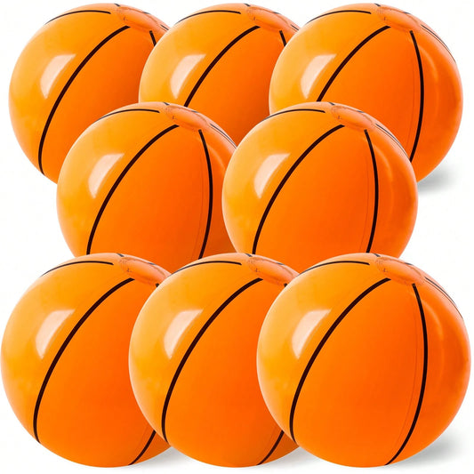 SHINDEL 8pcs 12 Inch Inflatable Basketballs- Bright Orange With Black Lines, Durable PVC Beach Balls & Pool Toys For Beach Swimming, Water Games, Party Favors, Birthday Favors, Outdoor Games (Weather