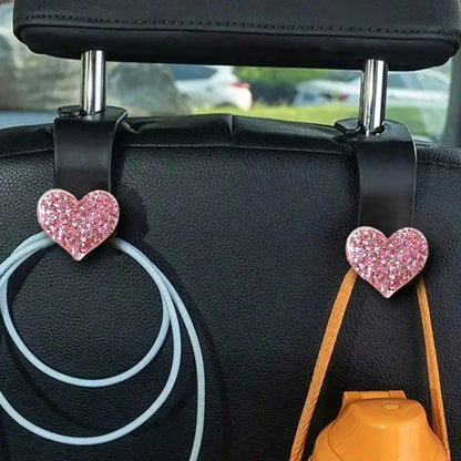 Shiny Rhinestone Heart-Shaped Car Hook, Used For Hanging Wallets And Bags, Multi-Functional Headrest Hook, Can Store Car Items, Fashionable Storage For Backpacks, Umbrellas And Shopping Bags
