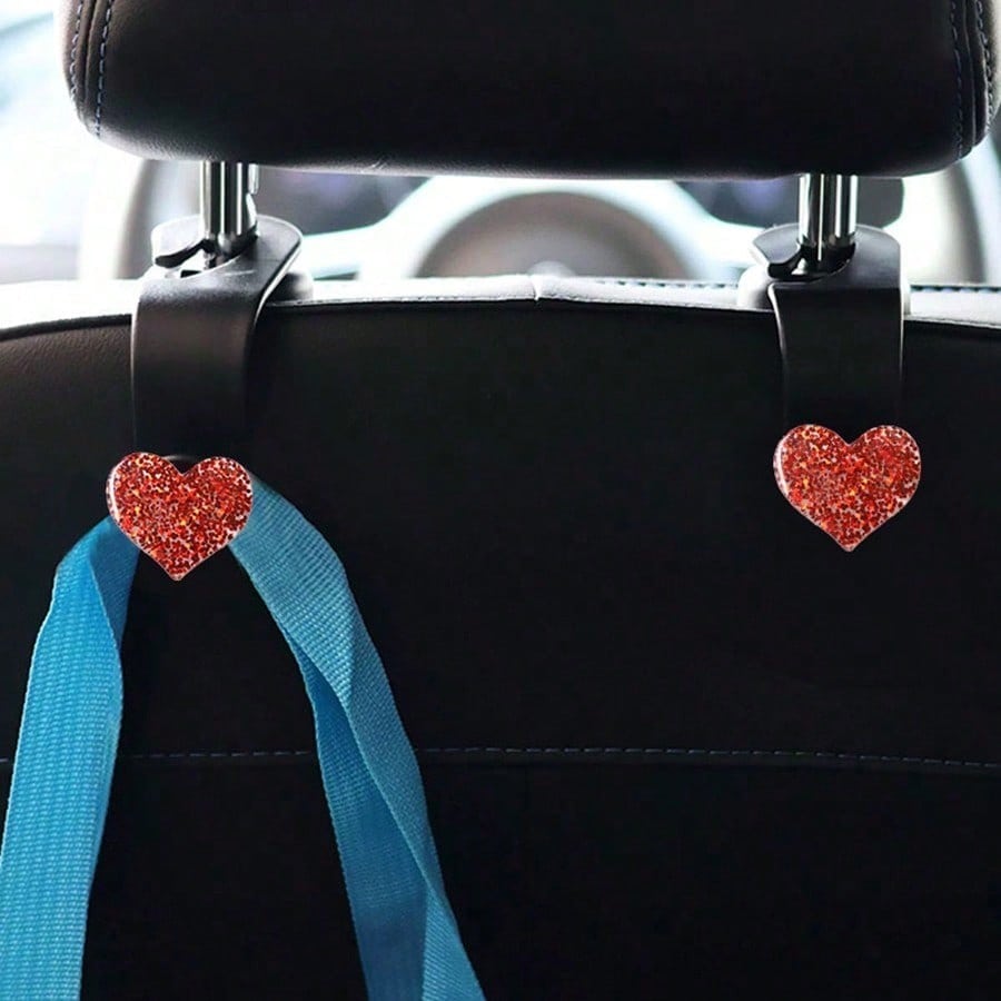 Shiny Rhinestone Heart-Shaped Car Hook, Used For Hanging Wallets And Bags, Multi-Functional Headrest Hook, Can Store Car Items, Fashionable Storage For Backpacks, Umbrellas And Shopping Bags