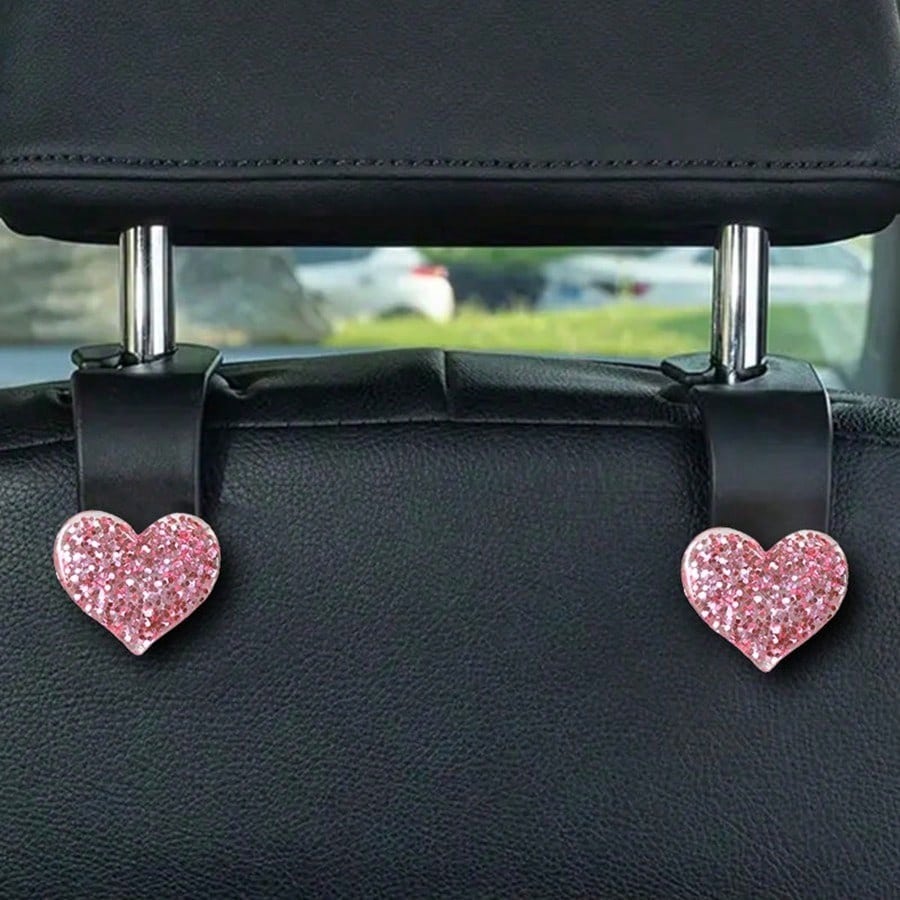 Shiny Rhinestone Heart-Shaped Car Hook, Used For Hanging Wallets And Bags, Multi-Functional Headrest Hook, Can Store Car Items, Fashionable Storage For Backpacks, Umbrellas And Shopping Bags