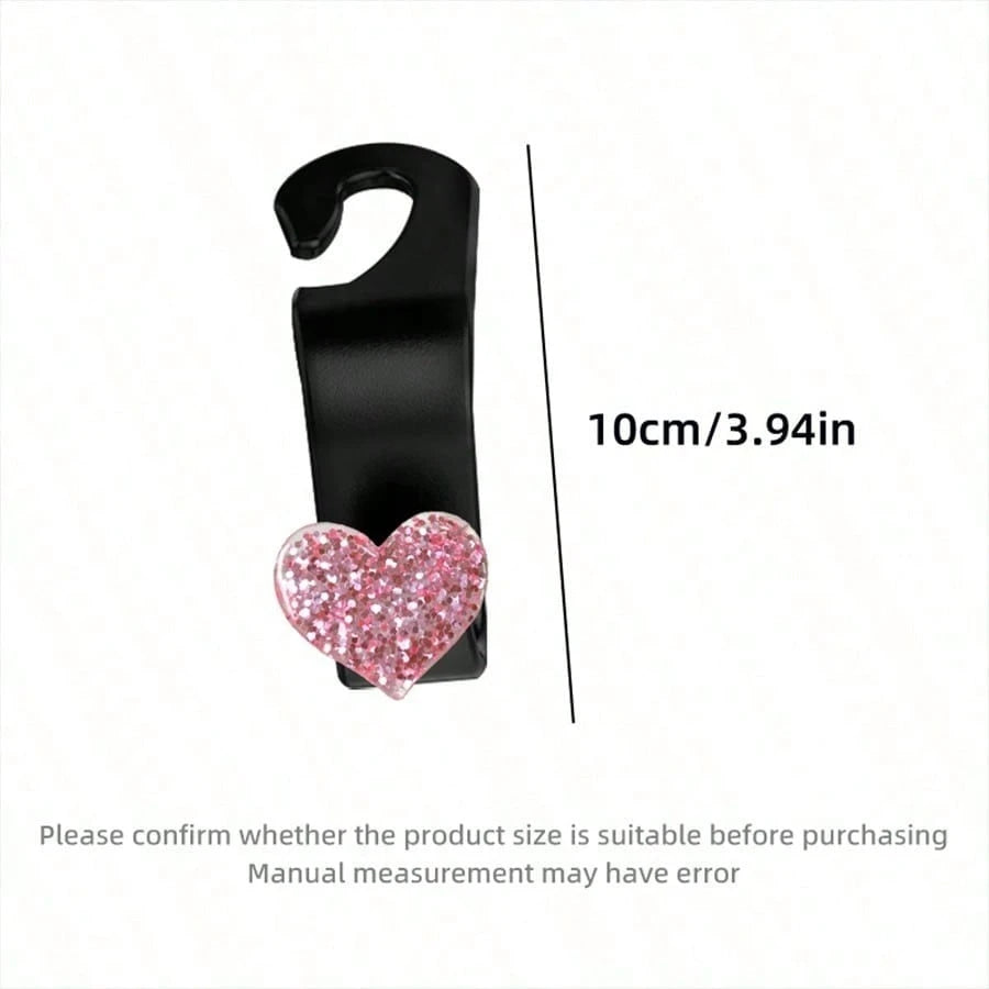 Shiny Rhinestone Heart-Shaped Car Hook, Used For Hanging Wallets And Bags, Multi-Functional Headrest Hook, Can Store Car Items, Fashionable Storage For Backpacks, Umbrellas And Shopping Bags
