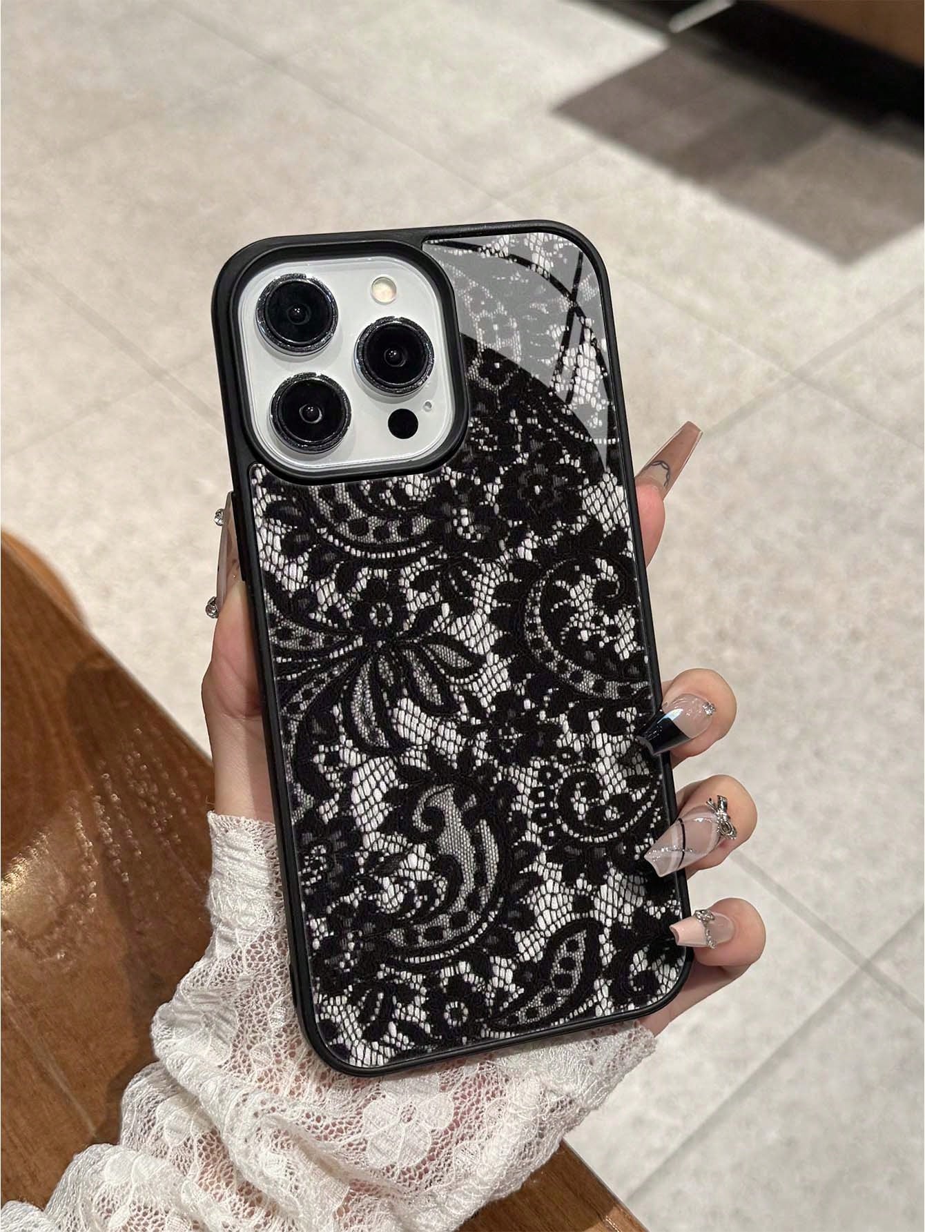 Shockproof Lace Element 1pc Acrylic 2-In-1 Lace Pattern Phone Case Compatible With IPhone 17 Pro Max 11/12/13/14 Plus XR/7/8 Plus 15 Pro Max 17 Pro 17 Air 16 Pro Max And Series Spring Gift Birthday Ca