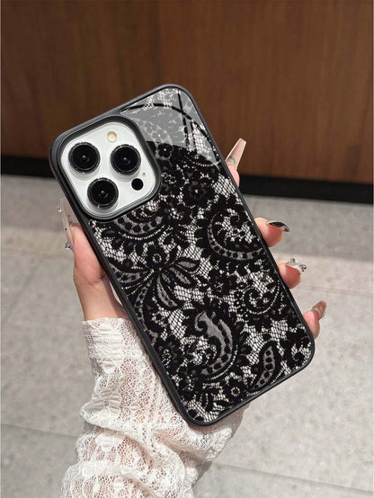 Shockproof Lace Element 1pc Acrylic 2-In-1 Lace Pattern Phone Case Compatible With IPhone 17 Pro Max 11/12/13/14 Plus XR/7/8 Plus 15 Pro Max 17 Pro 17 Air 16 Pro Max And Series Spring Gift Birthday Ca