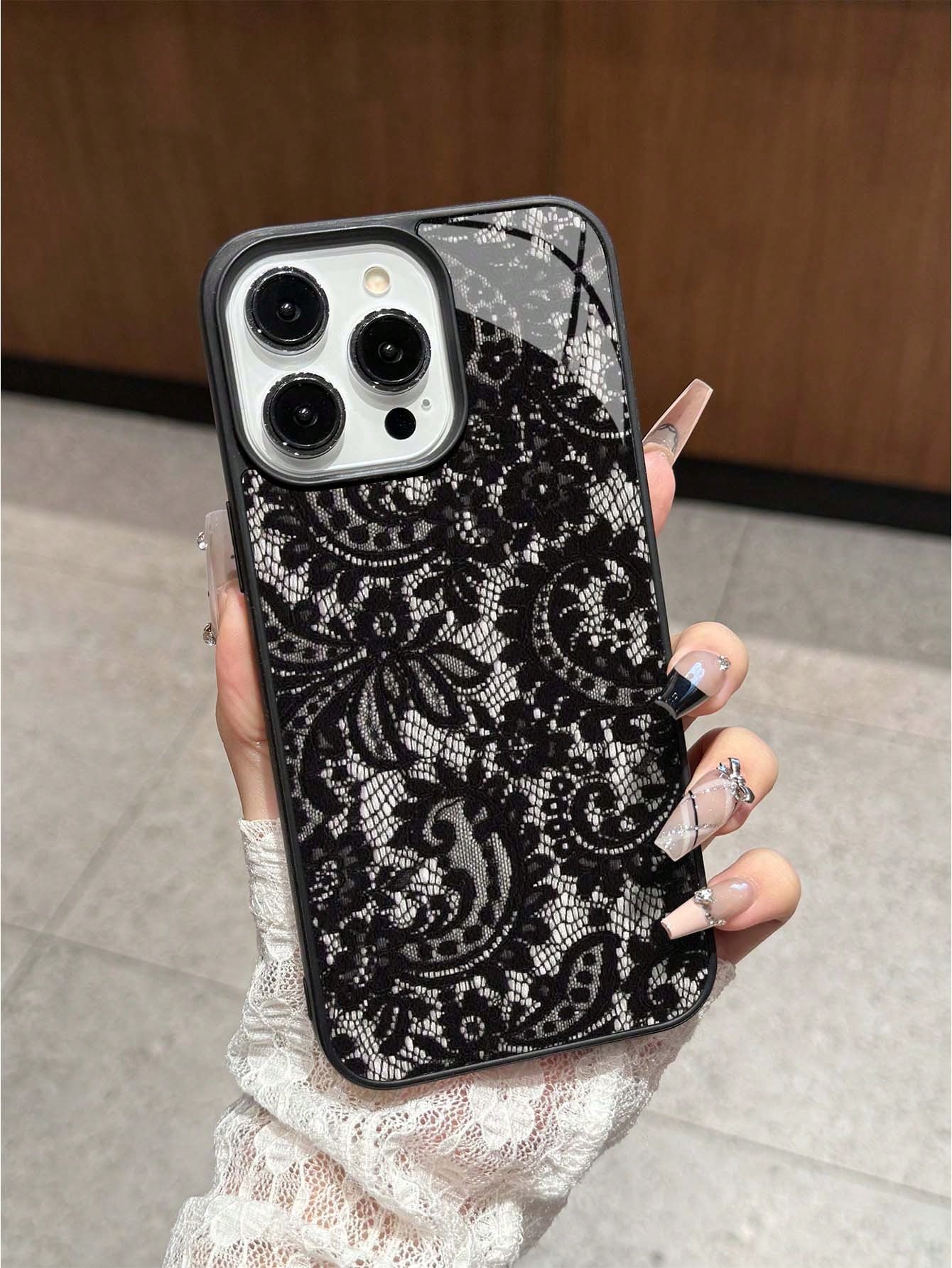 Shockproof Lace Element 1pc Acrylic 2-In-1 Lace Pattern Phone Case Compatible With IPhone 17 Pro Max 11/12/13/14 Plus XR/7/8 Plus 15 Pro Max 17 Pro 17 Air 16 Pro Max And Series Spring Gift Birthday Ca