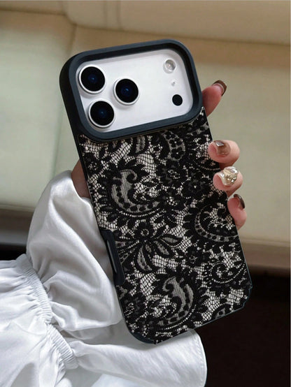 Shockproof Lace Element 1pc Acrylic 2-In-1 Lace Pattern Phone Case Compatible With IPhone 17 Pro Max 11/12/13/14 Plus XR/7/8 Plus 15 Pro Max 17 Pro 17 Air 16 Pro Max And Series Spring Gift Birthday Ca