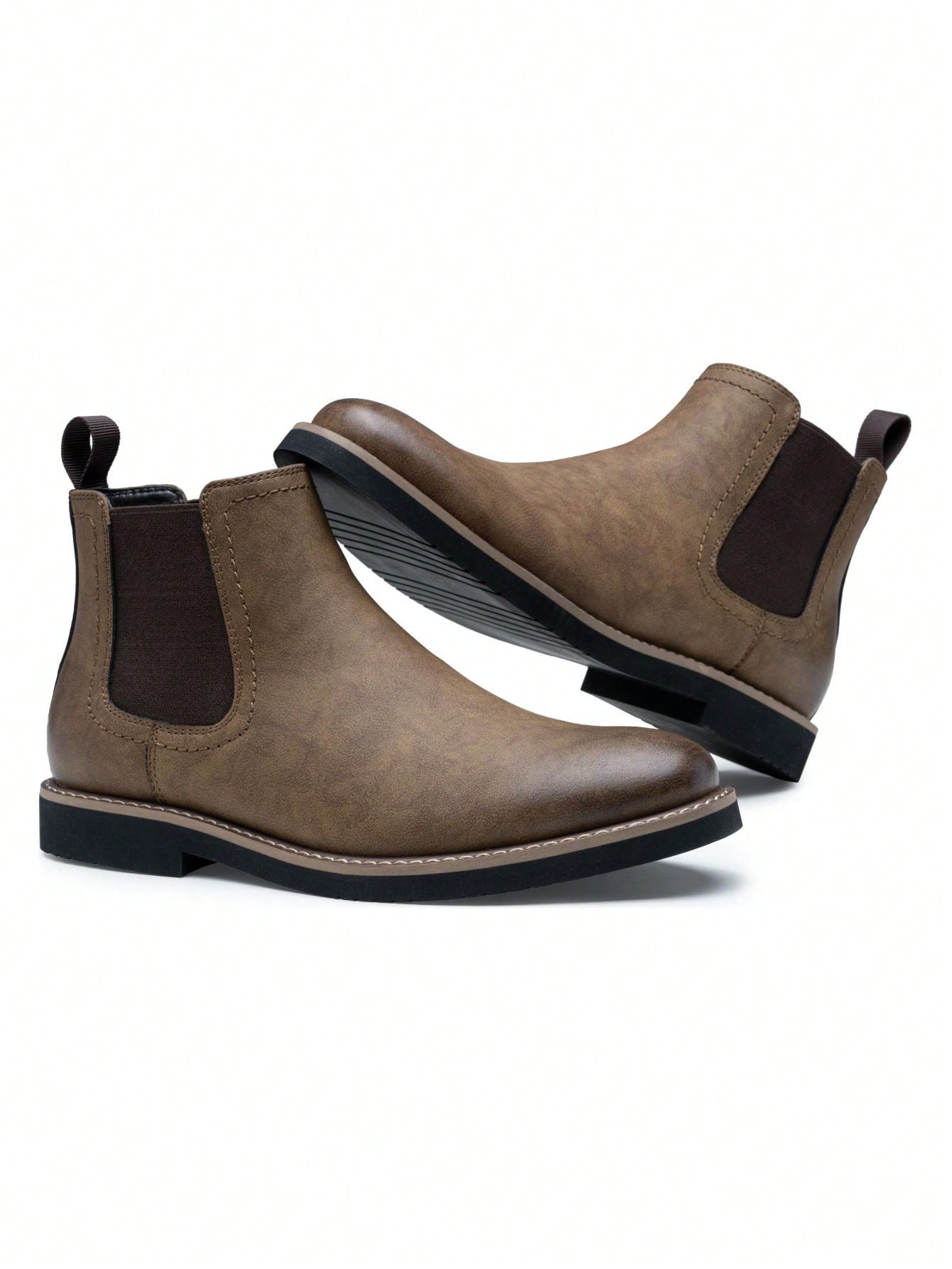 SHOESMALL Men's British Korean Style Pointed Toe High-Top Brown Chelsea Boots, Slip-Resistant & Wear-Resistant Fashionable PU Leather Boots