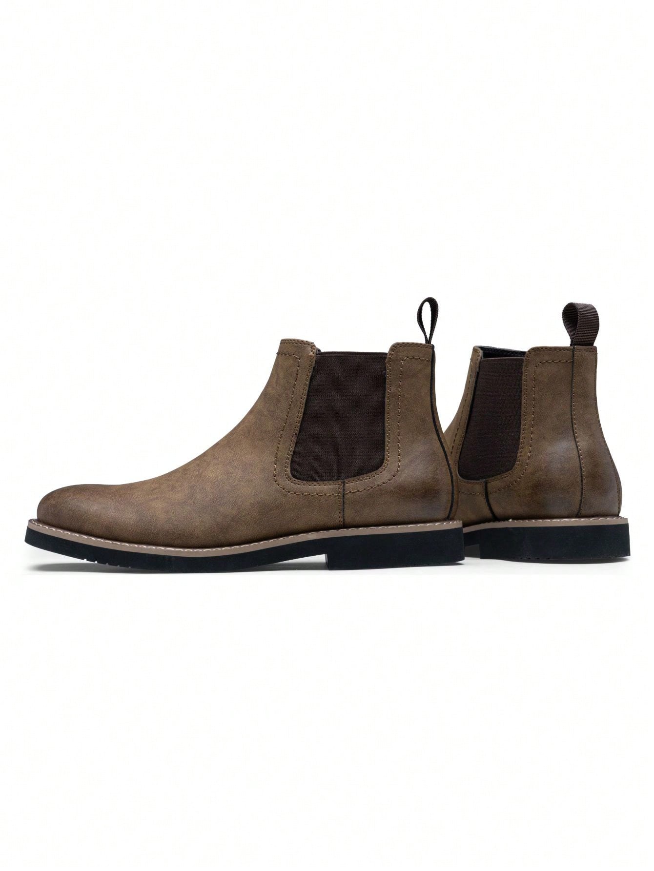 SHOESMALL Men's British Korean Style Pointed Toe High-Top Brown Chelsea Boots, Slip-Resistant & Wear-Resistant Fashionable PU Leather Boots