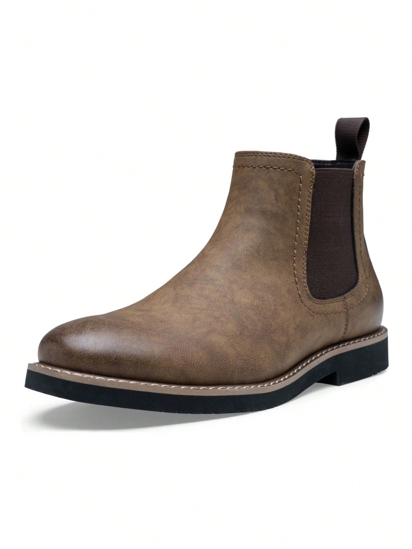 SHOESMALL Men's British Korean Style Pointed Toe High-Top Brown Chelsea Boots, Slip-Resistant & Wear-Resistant Fashionable PU Leather Boots