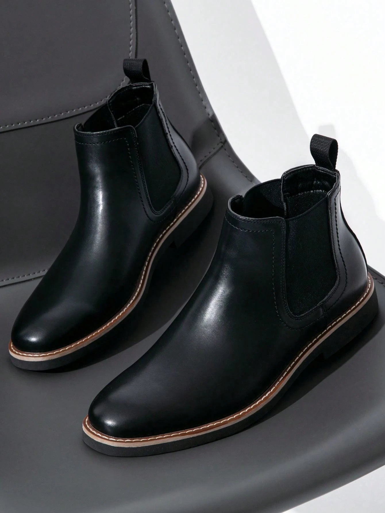 SHOESMALL Men's British Korean Style Pointed Toe High-Top Brown Chelsea Boots, Slip-Resistant & Wear-Resistant Fashionable PU Leather Boots