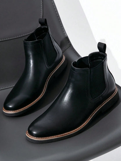 SHOESMALL Men's British Korean Style Pointed Toe High-Top Brown Chelsea Boots, Slip-Resistant & Wear-Resistant Fashionable PU Leather Boots