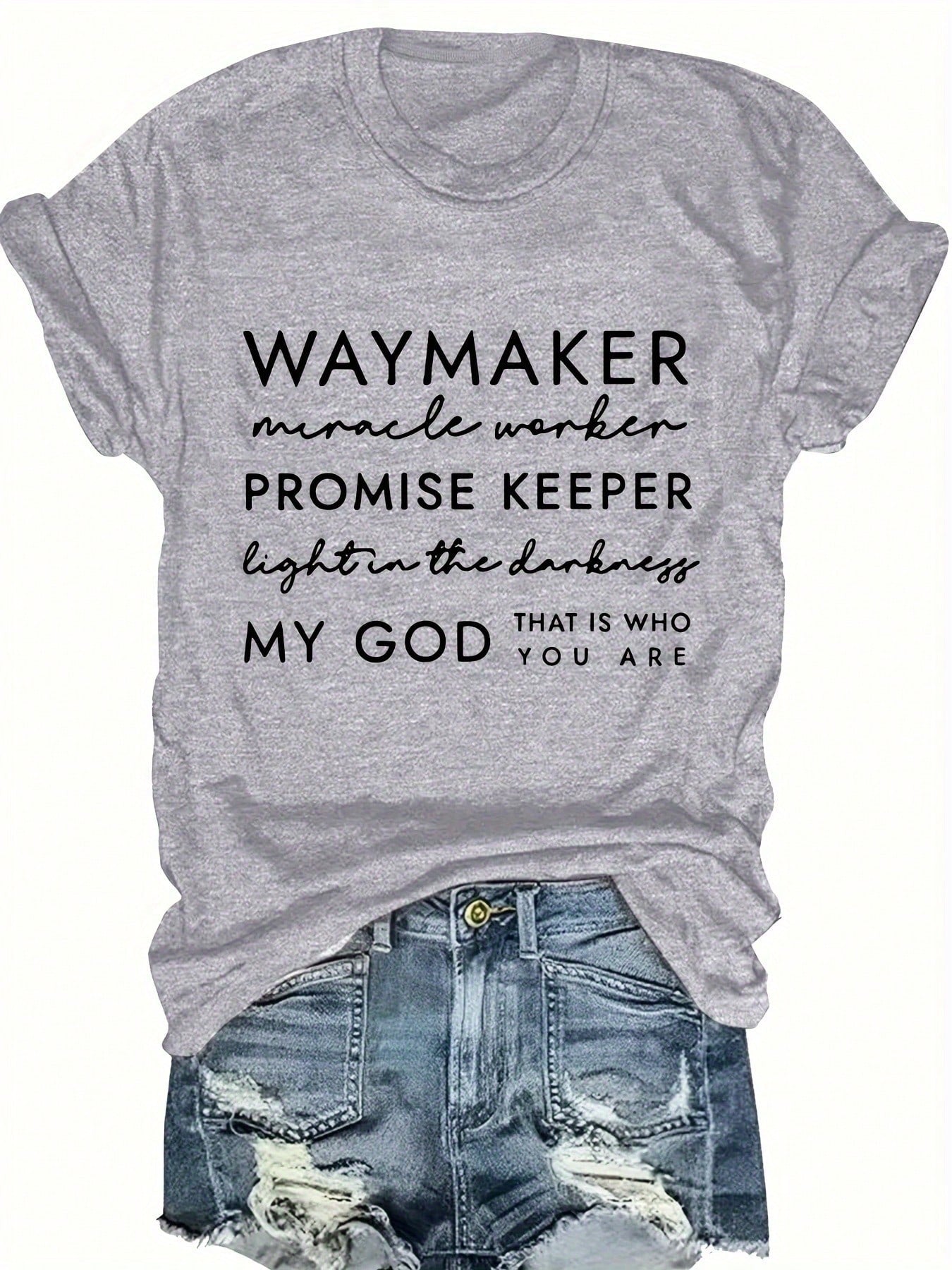 Short-Sleeved WAYMAKER Letter Print Round Neck Fashion Versatile T-Shirt Women Oversized Loose Fit T-Shirt Retro Graphic Print Short Sleeve Streetwe