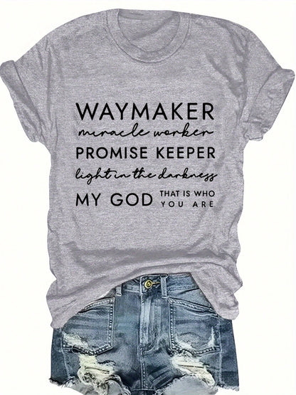 Short-Sleeved WAYMAKER Letter Print Round Neck Fashion Versatile T-Shirt Women Oversized Loose Fit T-Shirt Retro Graphic Print Short Sleeve Streetwe