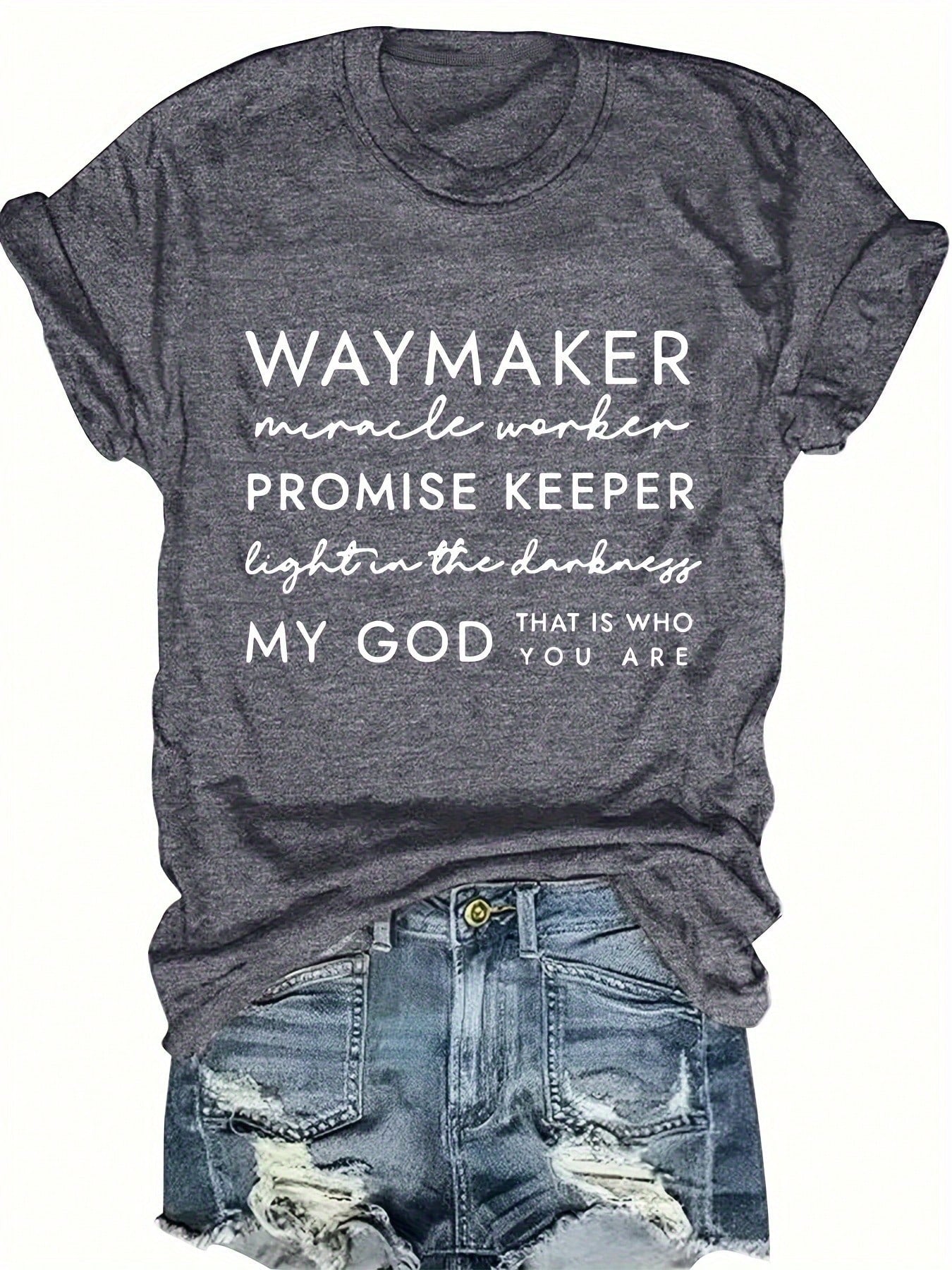 Short-Sleeved WAYMAKER Letter Print Round Neck Fashion Versatile T-Shirt Women Oversized Loose Fit T-Shirt Retro Graphic Print Short Sleeve Streetwe