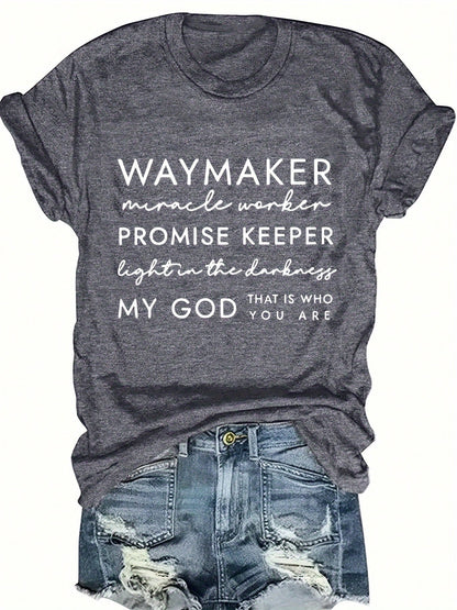 Short-Sleeved WAYMAKER Letter Print Round Neck Fashion Versatile T-Shirt Women Oversized Loose Fit T-Shirt Retro Graphic Print Short Sleeve Streetwe