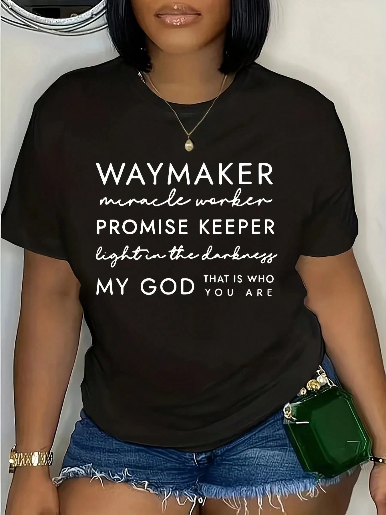 Short-Sleeved WAYMAKER Letter Print Round Neck Fashion Versatile T-Shirt Women Oversized Loose Fit T-Shirt Retro Graphic Print Short Sleeve Streetwe