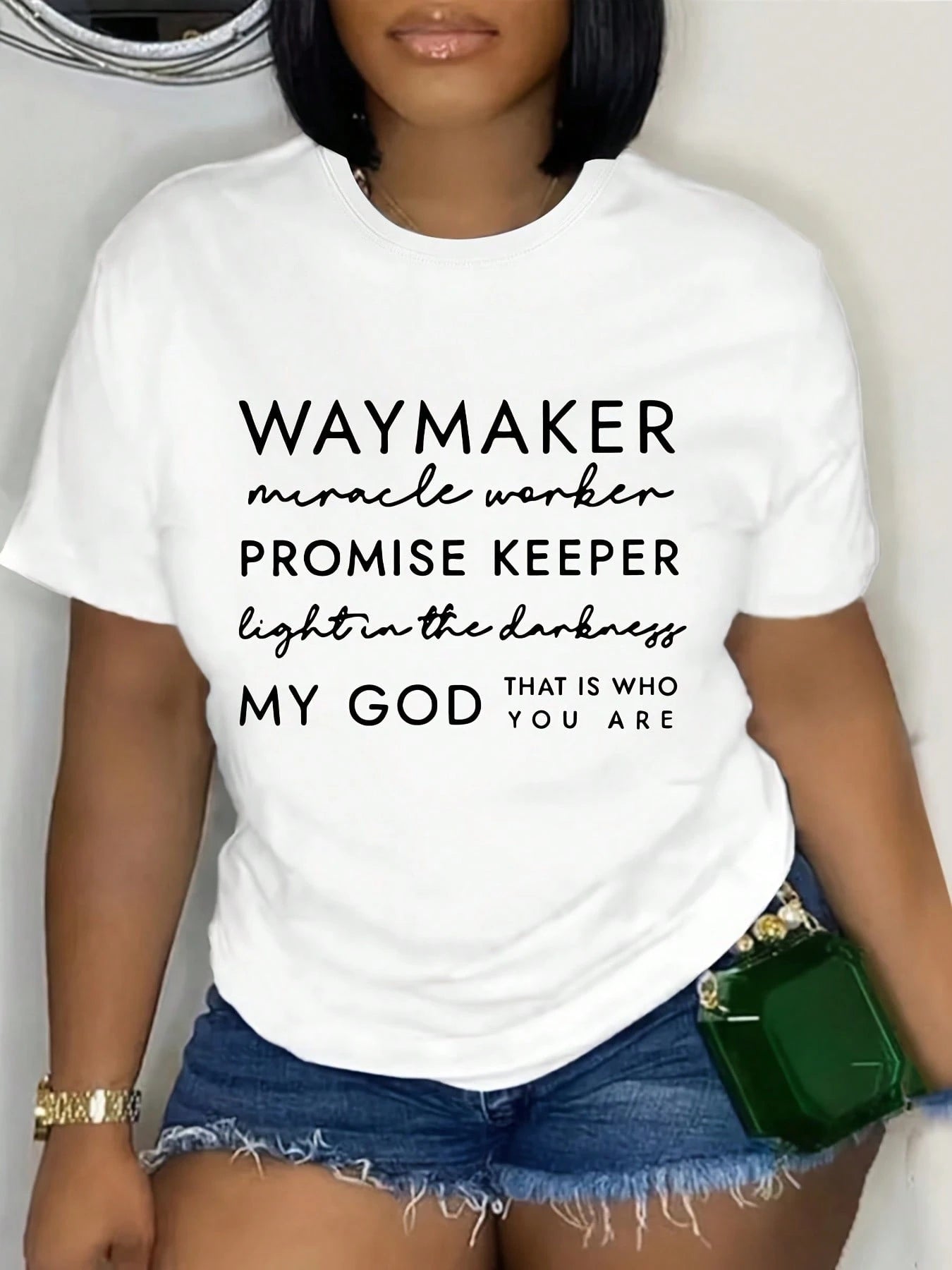 Short-Sleeved WAYMAKER Letter Print Round Neck Fashion Versatile T-Shirt Women Oversized Loose Fit T-Shirt Retro Graphic Print Short Sleeve Streetwe