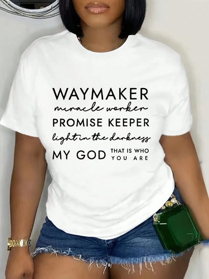 Short-Sleeved WAYMAKER Letter Print Round Neck Fashion Versatile T-Shirt Women Oversized Loose Fit T-Shirt Retro Graphic Print Short Sleeve Streetwe
