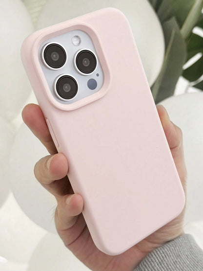 Silicone Pink Solid Color Material Liquid Silicone Shockproof Plain Phone Case With Concave Button Design Compatible With IPhone 17 AIR 16 15 14 13 12 11 Pro Max Soft Waxy Texture Skin-Friendly And Co