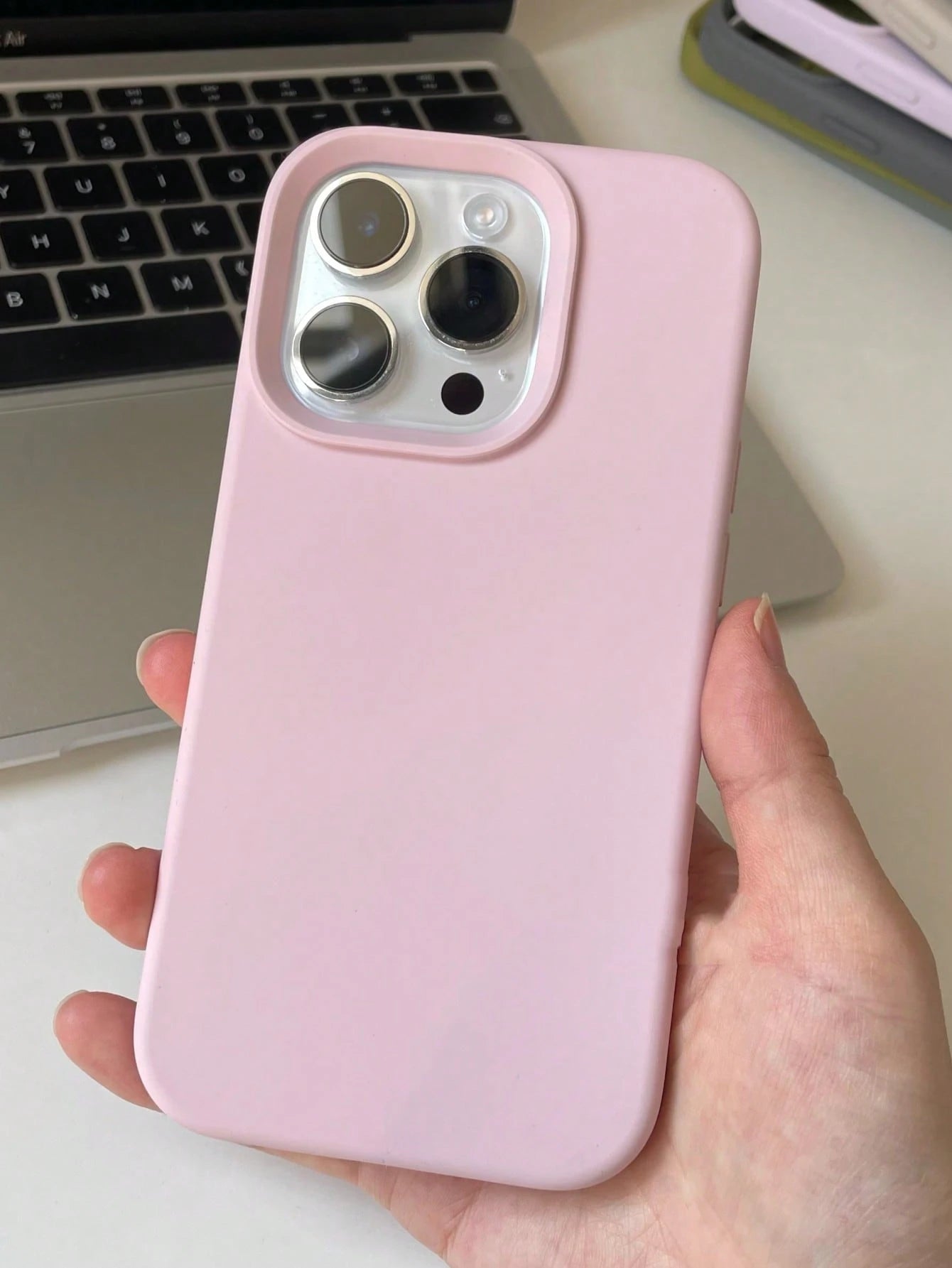 Silicone Pink Solid Color Material Liquid Silicone Shockproof Plain Phone Case With Concave Button Design Compatible With IPhone 17 AIR 16 15 14 13 12 11 Pro Max Soft Waxy Texture Skin-Friendly And Co