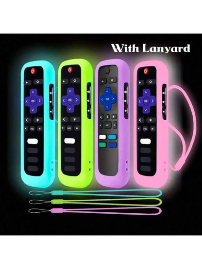 Silicone Remote Control Cover For Roku TV Express 4K+ HD Streaming Stick 4K Premiere Stream Bar Soundbar LE SE Streaming Media Players Devices Remotes, Glow In The Dark Remote Case With Lanyard For Ro