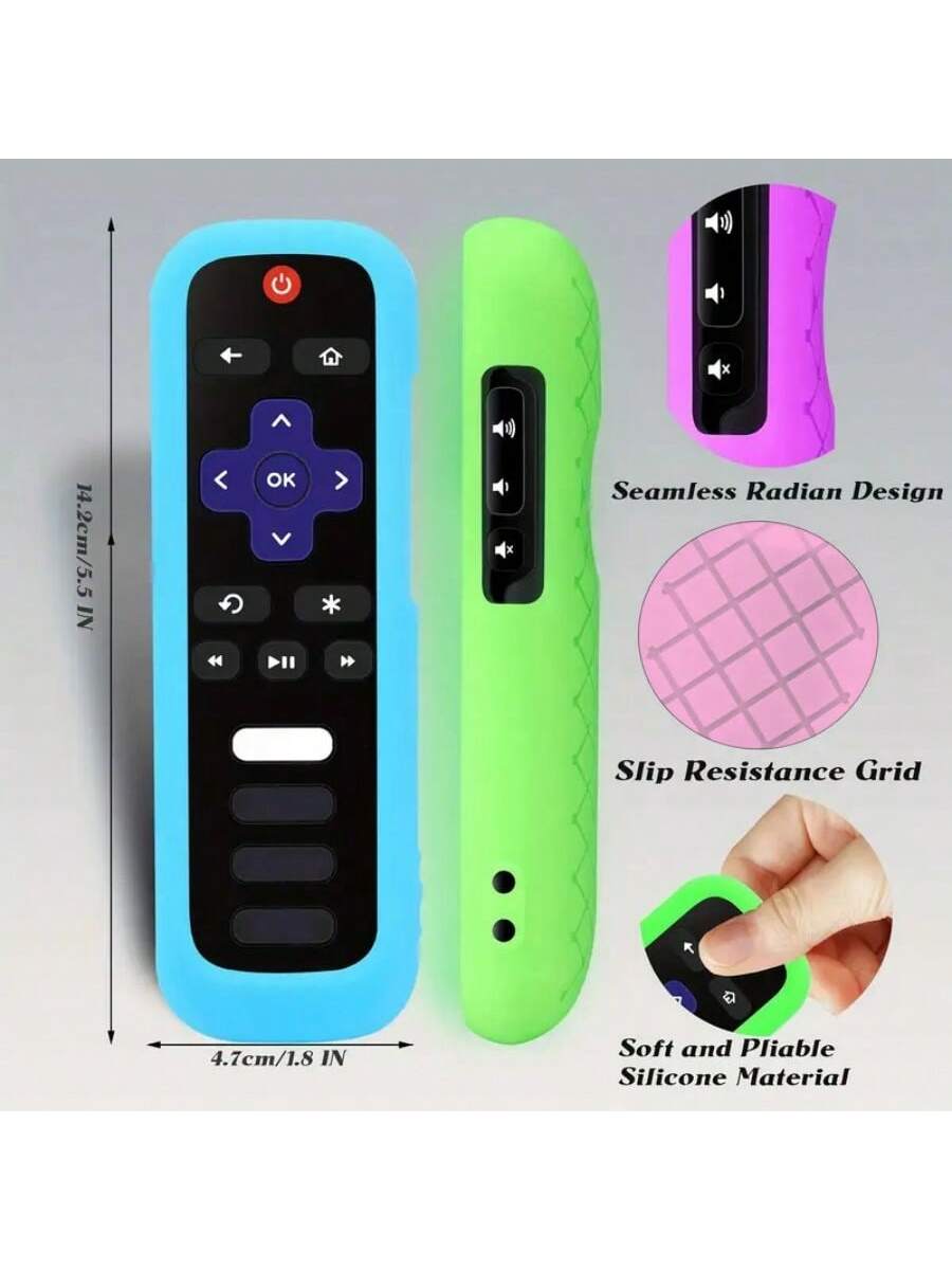 Silicone Remote Control Cover For Roku TV Express 4K+ HD Streaming Stick 4K Premiere Stream Bar Soundbar LE SE Streaming Media Players Devices Remotes, Glow In The Dark Remote Case With Lanyard For Ro
