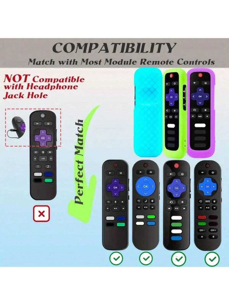 Silicone Remote Control Cover For Roku TV Express 4K+ HD Streaming Stick 4K Premiere Stream Bar Soundbar LE SE Streaming Media Players Devices Remotes, Glow In The Dark Remote Case With Lanyard For Ro