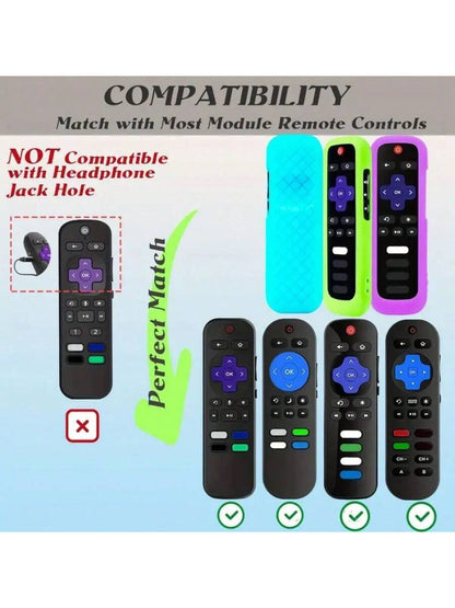 Silicone Remote Control Cover For Roku TV Express 4K+ HD Streaming Stick 4K Premiere Stream Bar Soundbar LE SE Streaming Media Players Devices Remotes, Glow In The Dark Remote Case With Lanyard For Ro