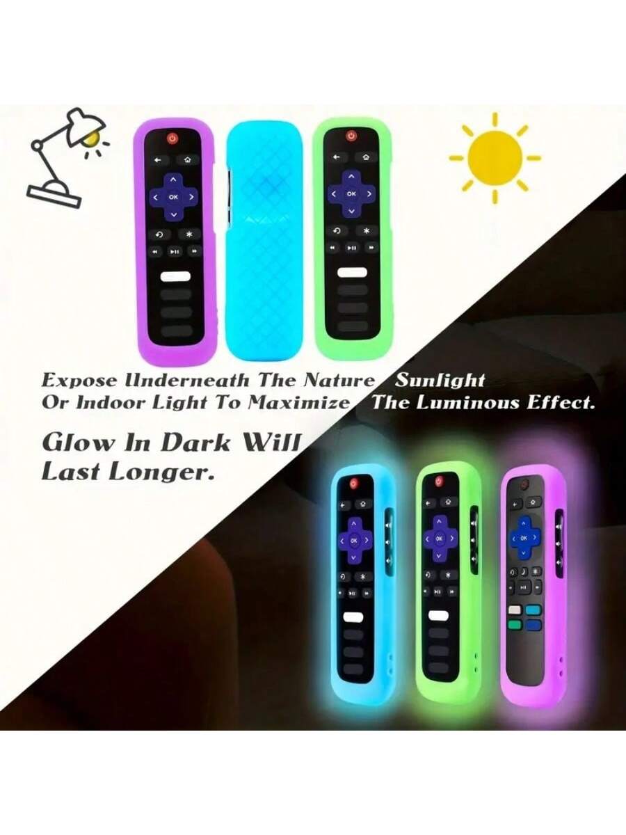 Silicone Remote Control Cover For Roku TV Express 4K+ HD Streaming Stick 4K Premiere Stream Bar Soundbar LE SE Streaming Media Players Devices Remotes, Glow In The Dark Remote Case With Lanyard For Ro