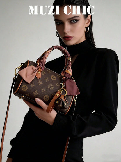 Simple And Fashionable Handbag PU Material Dual Handles, Scarf Decoration