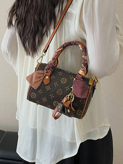 Simple And Fashionable Handbag PU Material Dual Handles, Scarf Decoration