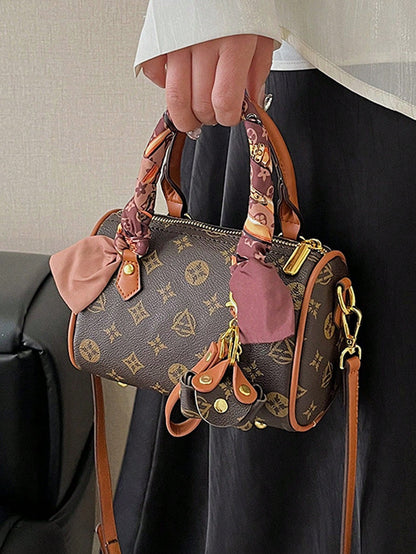 Simple And Fashionable Handbag PU Material Dual Handles, Scarf Decoration