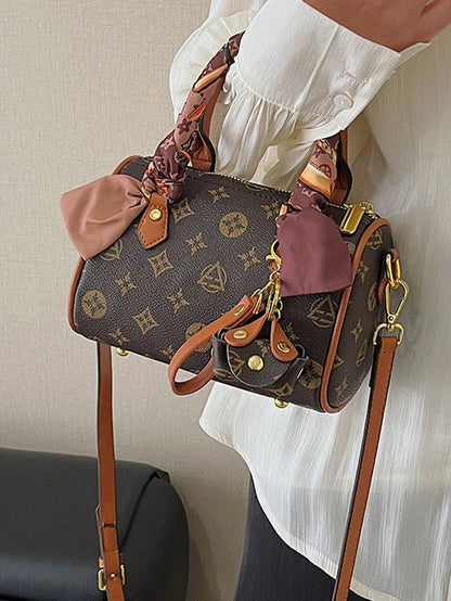 Simple And Fashionable Handbag PU Material Dual Handles, Scarf Decoration