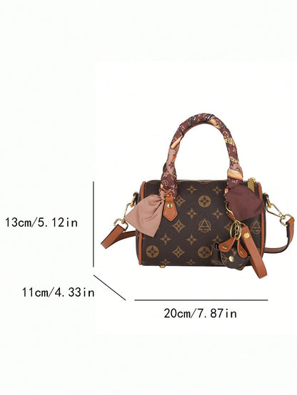 Simple And Fashionable Handbag PU Material Dual Handles, Scarf Decoration