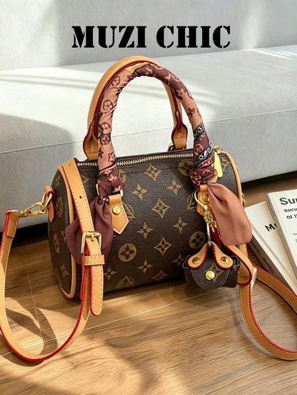 Simple And Fashionable Handbag PU Material Dual Handles, Scarf Decoration