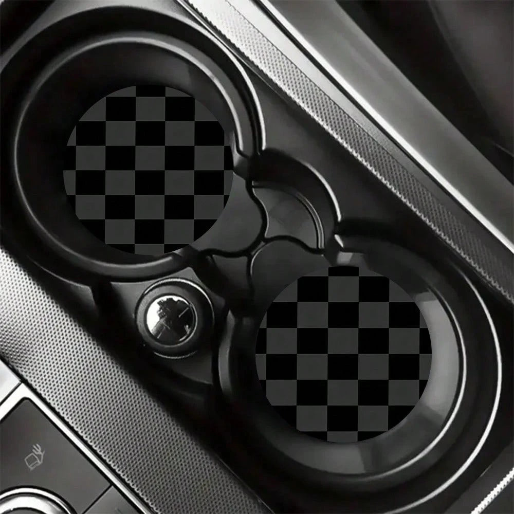 Simple Grid Style 2 Pieces Car Cup Holder Coaster- Anti Slip, 2.8-Inch Made Of Natural Rubber, Washable, Weighing 15 Grams Per Piece, Perfect For Car Interior Accessories- Suitable For Car Owners