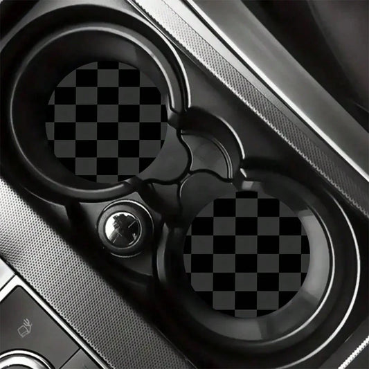 Simple Grid Style 2 Pieces Car Cup Holder Coaster- Anti Slip, 2.8-Inch Made Of Natural Rubber, Washable, Weighing 15 Grams Per Piece, Perfect For Car Interior Accessories- Suitable For Car Owners