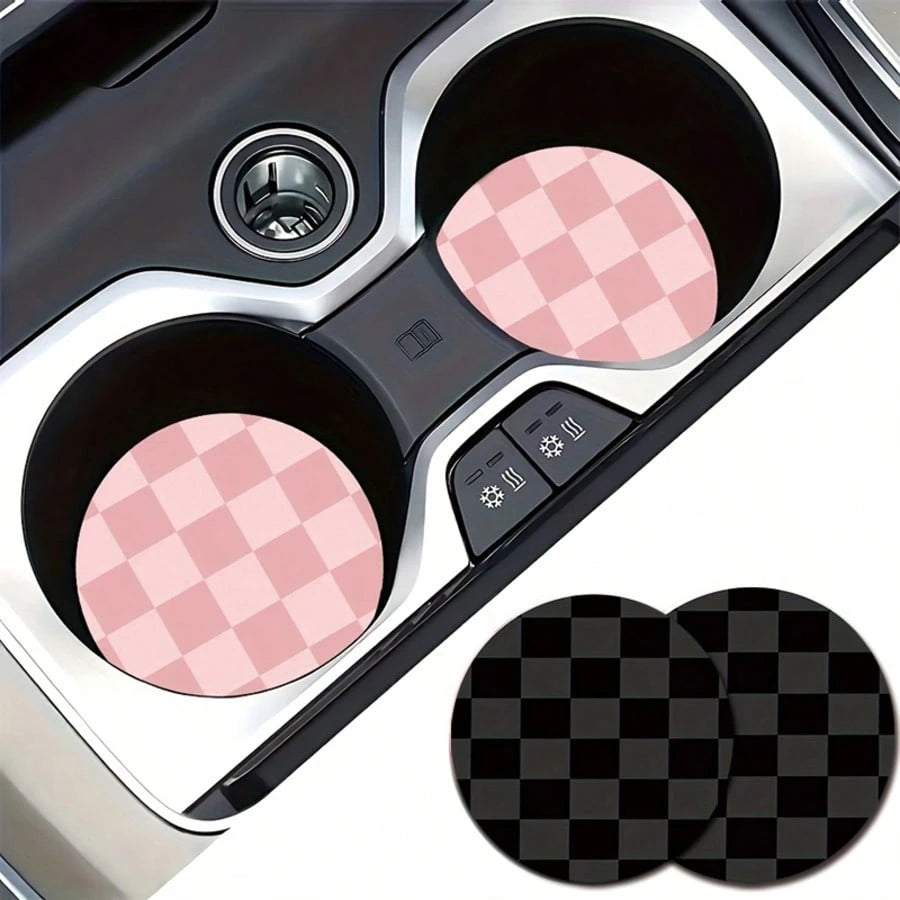 Simple Grid Style 2 Pieces Car Cup Holder Coaster- Anti Slip, 2.8-Inch Made Of Natural Rubber, Washable, Weighing 15 Grams Per Piece, Perfect For Car Interior Accessories- Suitable For Car Owners