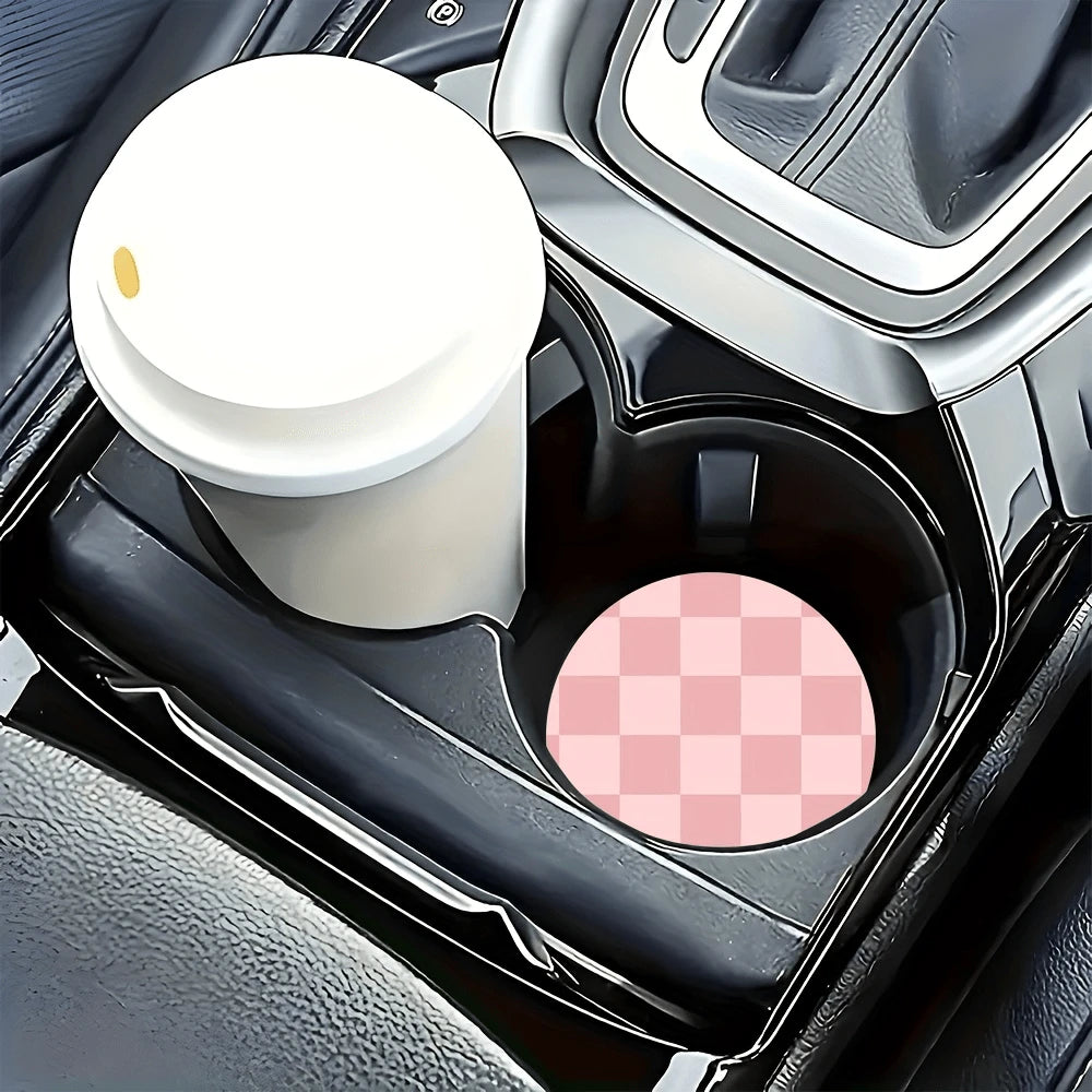 Simple Grid Style 2 Pieces Car Cup Holder Coaster- Anti Slip, 2.8-Inch Made Of Natural Rubber, Washable, Weighing 15 Grams Per Piece, Perfect For Car Interior Accessories- Suitable For Car Owners