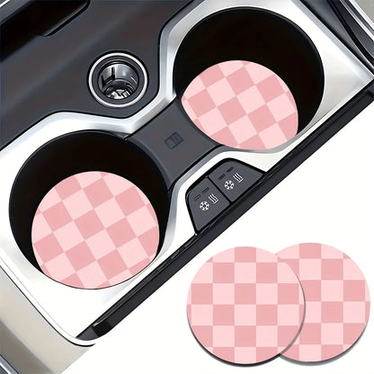 Simple Grid Style 2 Pieces Car Cup Holder Coaster- Anti Slip, 2.8-Inch Made Of Natural Rubber, Washable, Weighing 15 Grams Per Piece, Perfect For Car Interior Accessories- Suitable For Car Owners