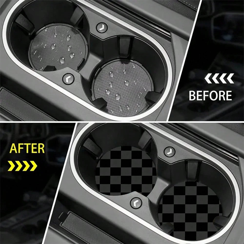 Simple Grid Style 2 Pieces Car Cup Holder Coaster- Anti Slip, 2.8-Inch Made Of Natural Rubber, Washable, Weighing 15 Grams Per Piece, Perfect For Car Interior Accessories- Suitable For Car Owners