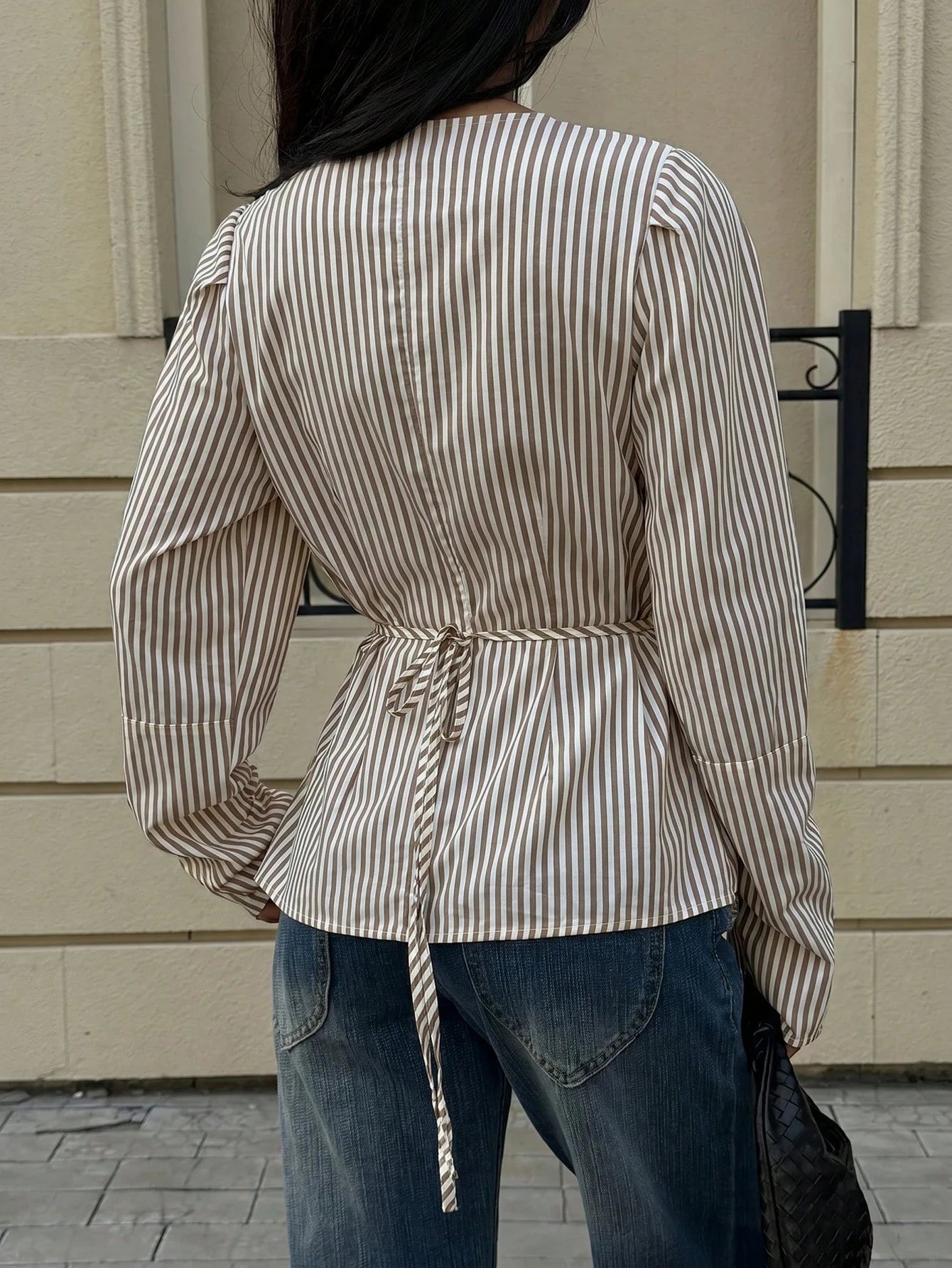 Siren Gaze Autumn/Winter New Striped Waist-Cinched Blouse For Women Elegant