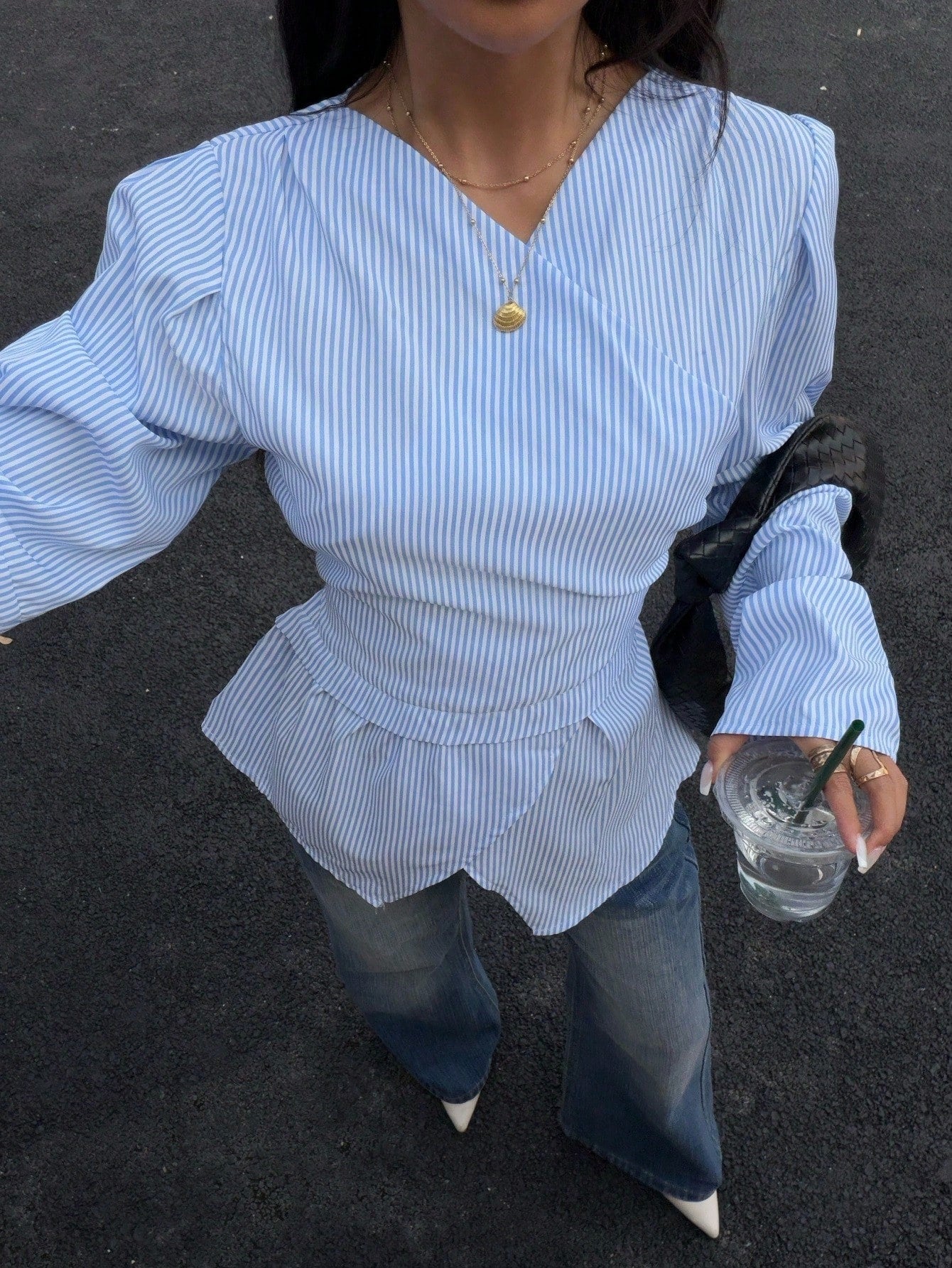 Siren Gaze Autumn/Winter New Striped Waist-Cinched Blouse For Women Elegant