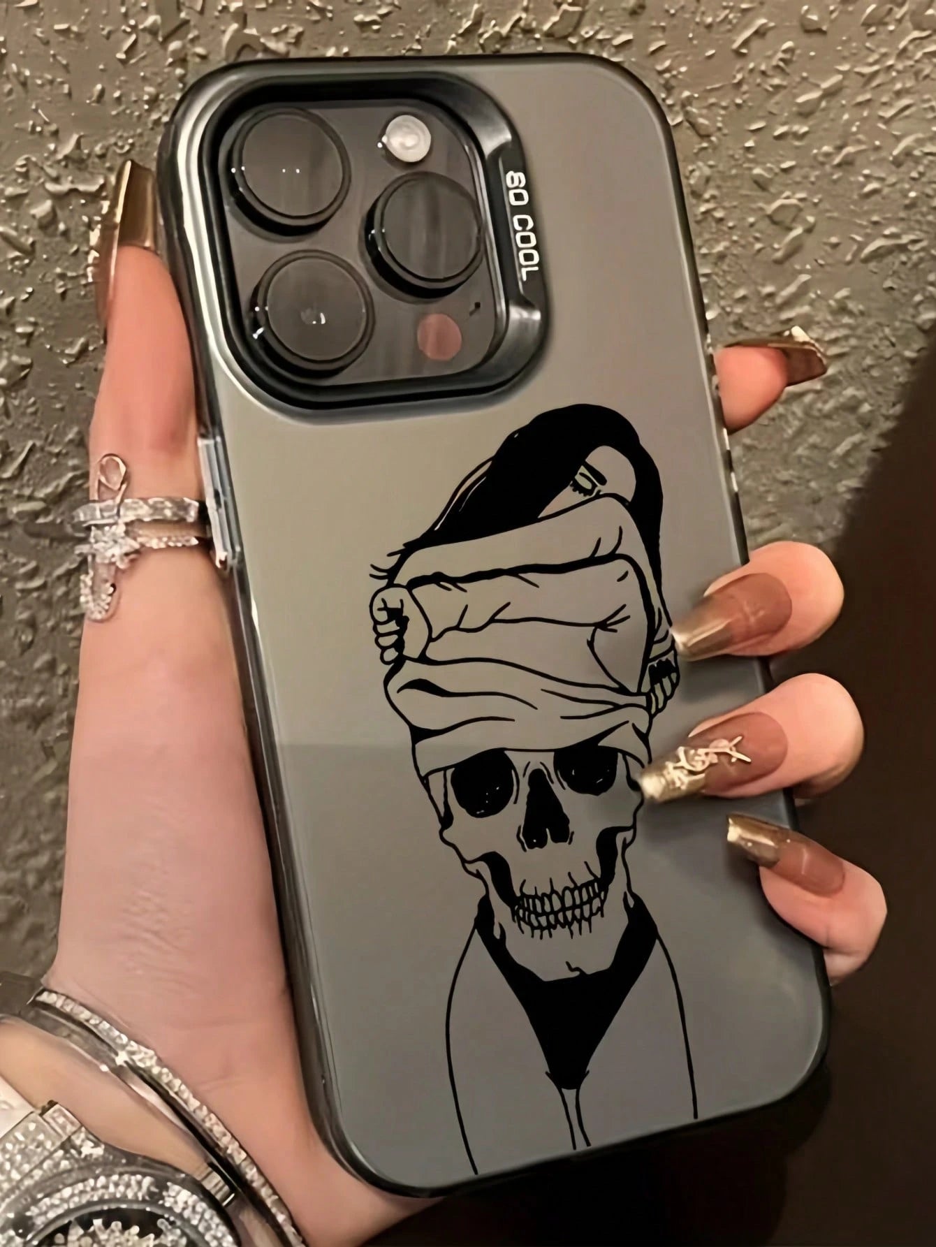 Skeleton 1pc Black Matte IMD Colorful Laser Engraved Personalized Line Art Female Skull Graphic Phone Case, Compatible With IPhone 16 Pro Max, 17/16/15/14 Plus, 13/12/11, Air, Series
